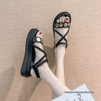 Γυναικείες Δερμάτινες Σανδάλια Καλοκαίρι 2026 – Καθημερινό Στυλ, Παχιά Σόλα, Γκλίτερ Διακοσμητικά, Καουτσούκ Σόλα, Εσωτερικό από Διπλό Χοιρινό Δέρμα