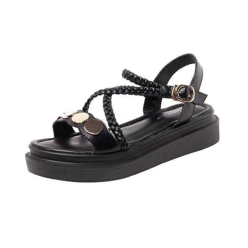 Γυναικείες Δερμάτινες Σανδάλια Καλοκαίρι 2026 – Καθημερινό Στυλ, Παχιά Σόλα, Γκλίτερ Διακοσμητικά, Καουτσούκ Σόλα, Εσωτερικό από Διπλό Χοιρινό Δέρμα