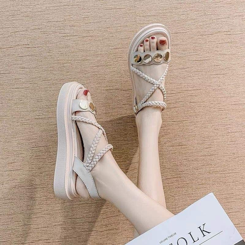 Γυναικείες Δερμάτινες Σανδάλια Καλοκαίρι 2026 – Καθημερινό Στυλ, Παχιά Σόλα, Γκλίτερ Διακοσμητικά, Καουτσούκ Σόλα, Εσωτερικό από Διπλό Χοιρινό Δέρμα