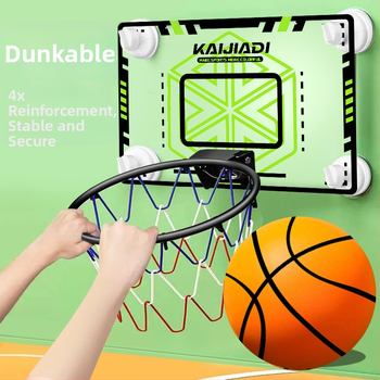 Coș de baschet cu panou pentru copii, montat pe perete – fără găuri, PVC, 0,5–3 kg, interior/exterior, silențios