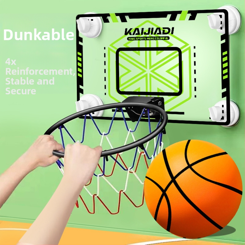 Coș de baschet cu panou pentru copii, montat pe perete – fără găuri, PVC, 0,5–3 kg, interior/exterior, silențios