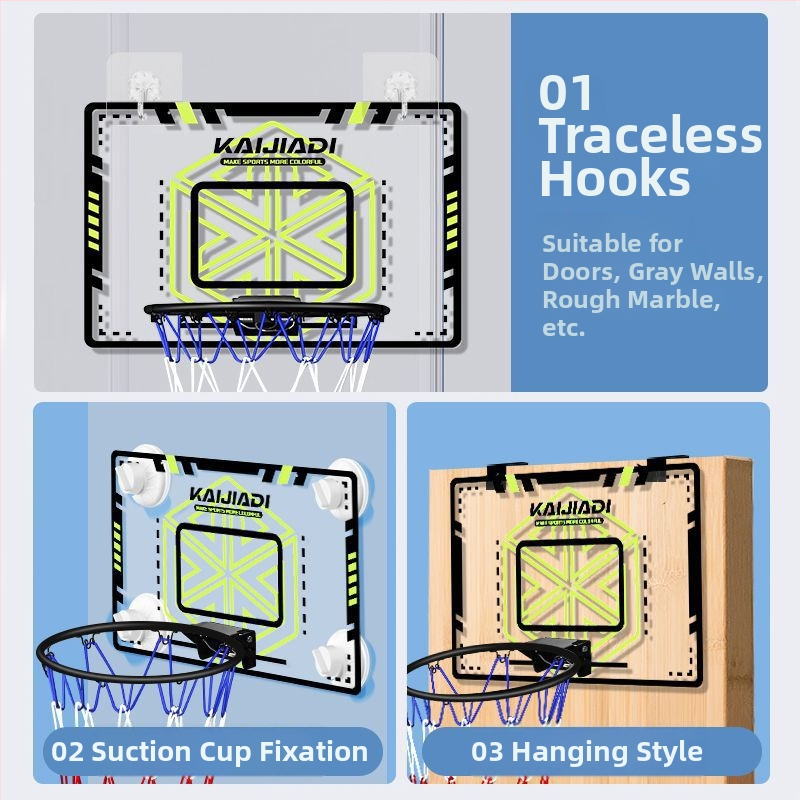 Stenu montovaný basketbalový prsten s doskou pre deti – bez vŕtania, PVC, 0,5–3 kg, vnútorné/vonkajšie použitie, tiché