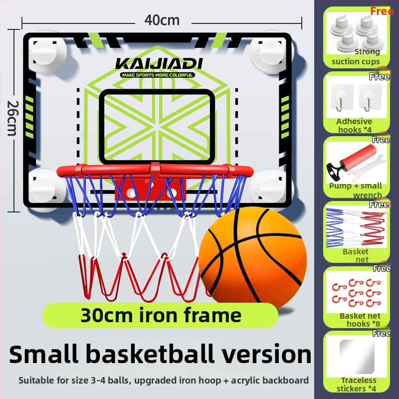Coș de baschet cu panou pentru copii, montat pe perete – fără găuri, PVC, 0,5–3 kg, interior/exterior, silențios