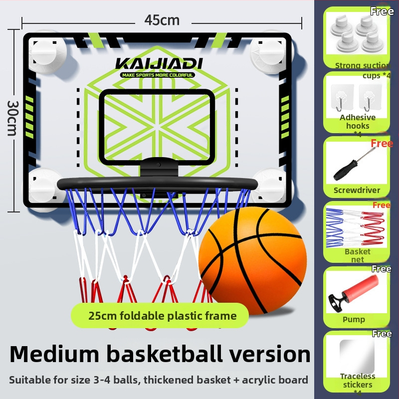 Coș de baschet cu panou pentru copii, montat pe perete – fără găuri, PVC, 0,5–3 kg, interior/exterior, silențios