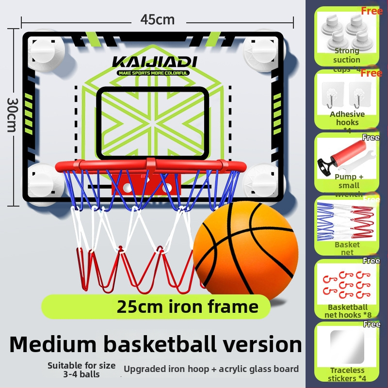 Coș de baschet cu panou pentru copii, montat pe perete – fără găuri, PVC, 0,5–3 kg, interior/exterior, silențios