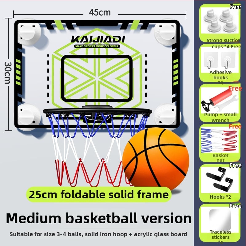 Coș de baschet cu panou pentru copii, montat pe perete – fără găuri, PVC, 0,5–3 kg, interior/exterior, silențios
