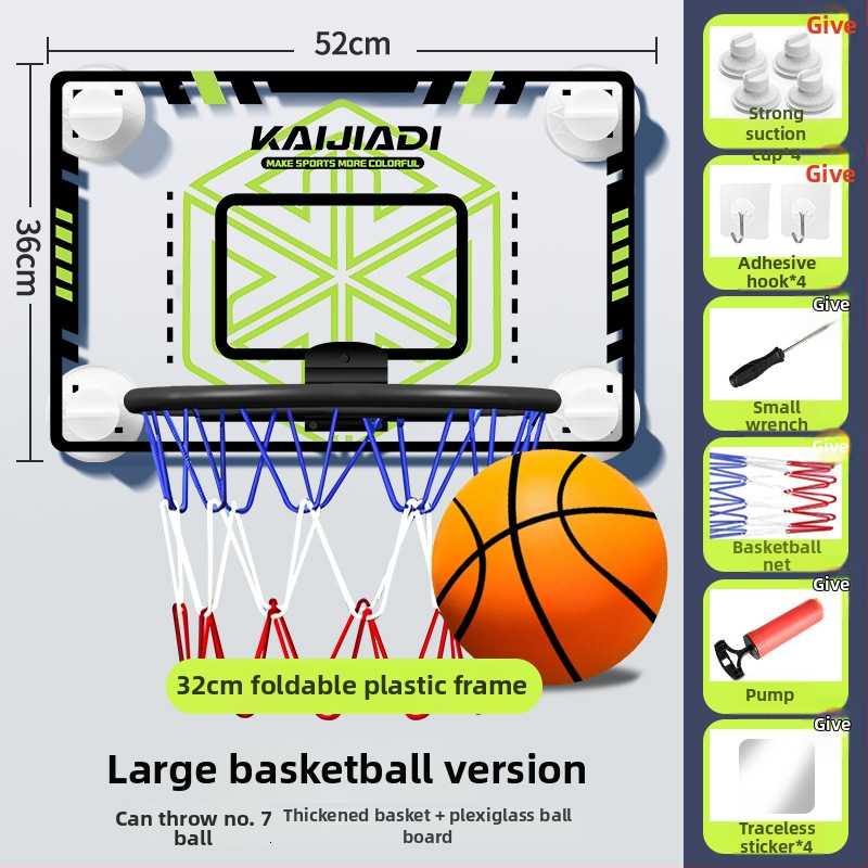 Coș de baschet cu panou pentru copii, montat pe perete – fără găuri, PVC, 0,5–3 kg, interior/exterior, silențios