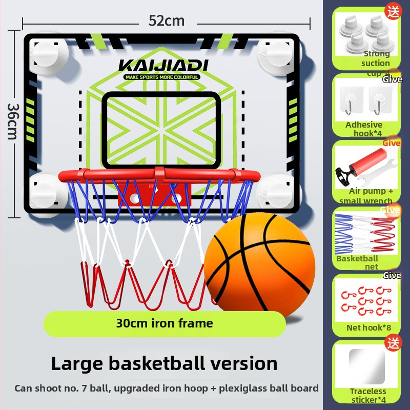 Coș de baschet cu panou pentru copii, montat pe perete – fără găuri, PVC, 0,5–3 kg, interior/exterior, silențios