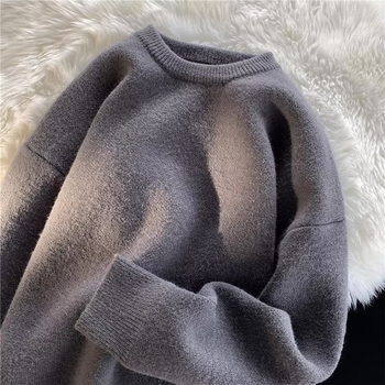 Muški pleteni džemper, korejski stil, slobodan kroj, okrugli ovratnik, debeli materijal, pamuk‑polieterska smjesa 65%