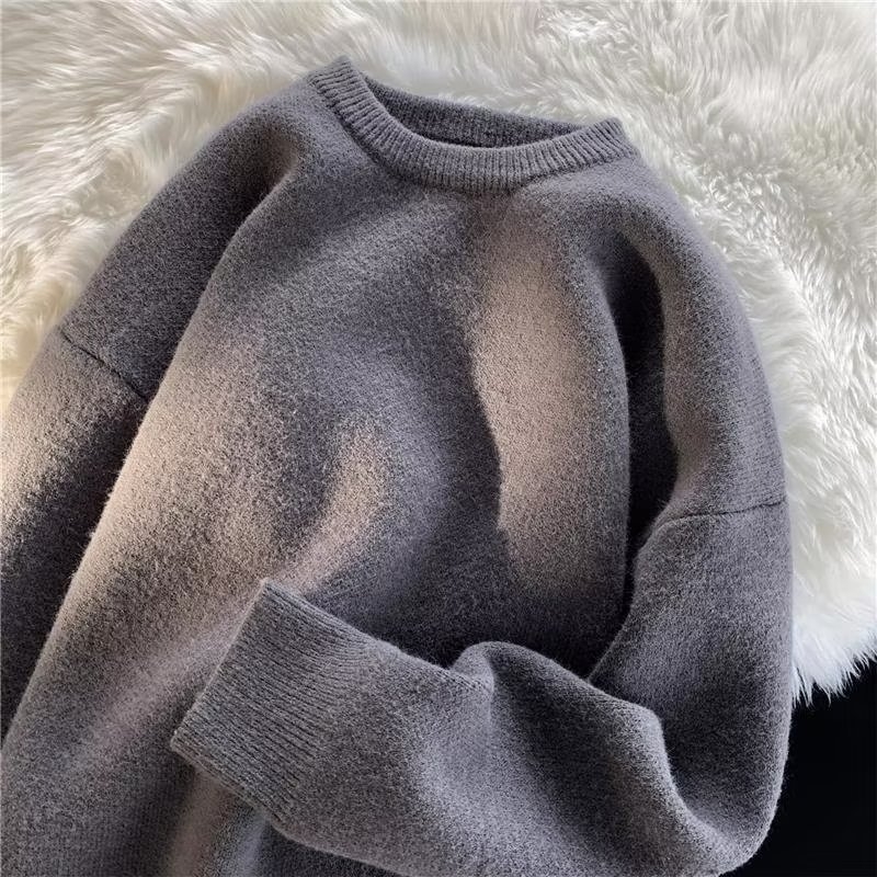 Muški pleteni džemper, korejski stil, slobodan kroj, okrugli ovratnik, debeli materijal, pamuk‑polieterska smjesa 65%