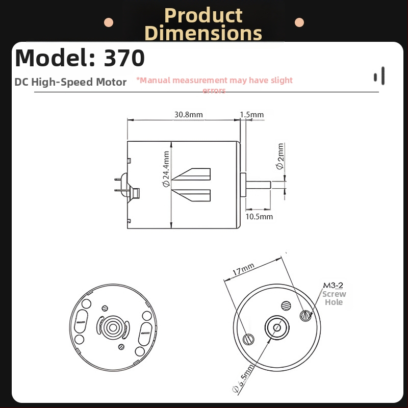 RS370 malý DC kartáčový motor, 12–24 V, vysoký výkon, vysoká rýchlosť