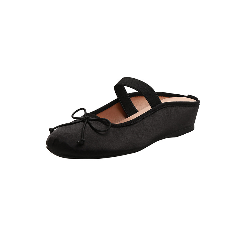 Ženske Mary Jane sandale s mašnicom od svile, 5 cm povećanje visine, slip-on; gornji dio od kože, potplat od gume