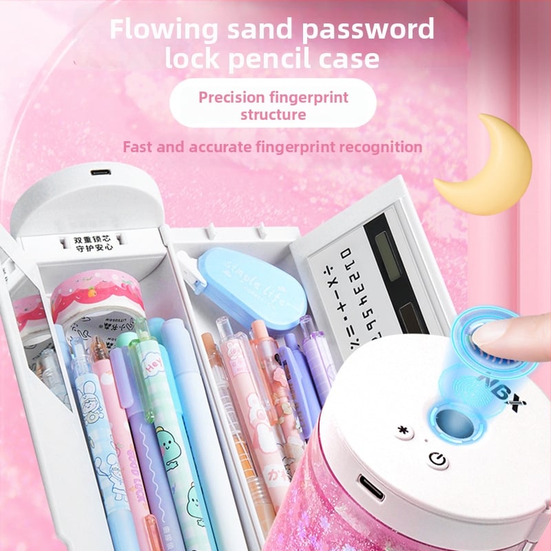 NBX ceruzatartó ujjlenyomat- és jelszavas zárval, számológéppel – intelligens iskolai irodaszertartó általános iskolások számára