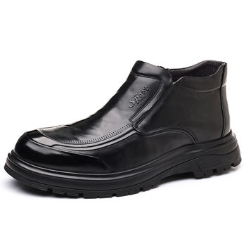 Első réteg marhabőrből készült papucs, gumírozott talppal, téli férfi otthoni cipő, kerek orrú