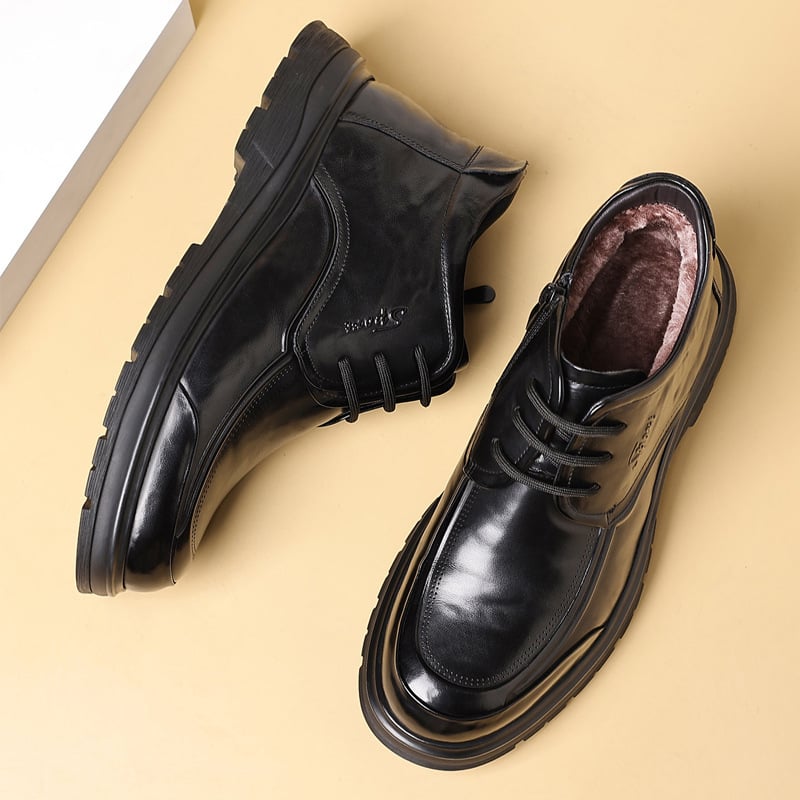 Első réteg marhabőrből készült papucs, gumírozott talppal, téli férfi otthoni cipő, kerek orrú