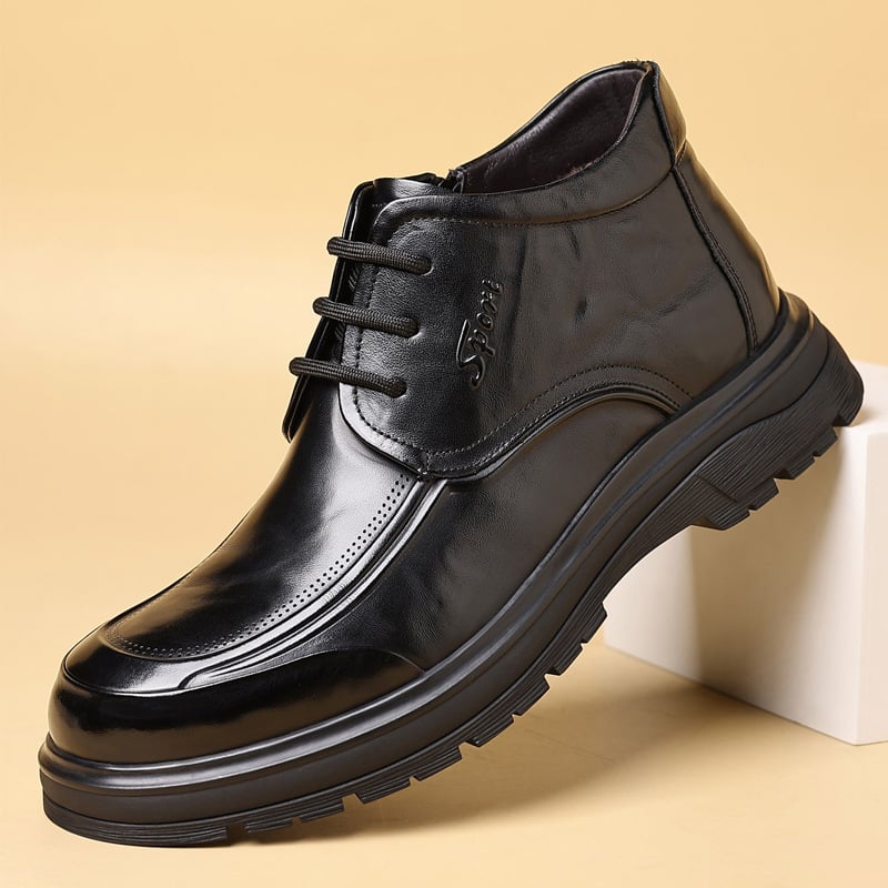 Első réteg marhabőrből készült papucs, gumírozott talppal, téli férfi otthoni cipő, kerek orrú