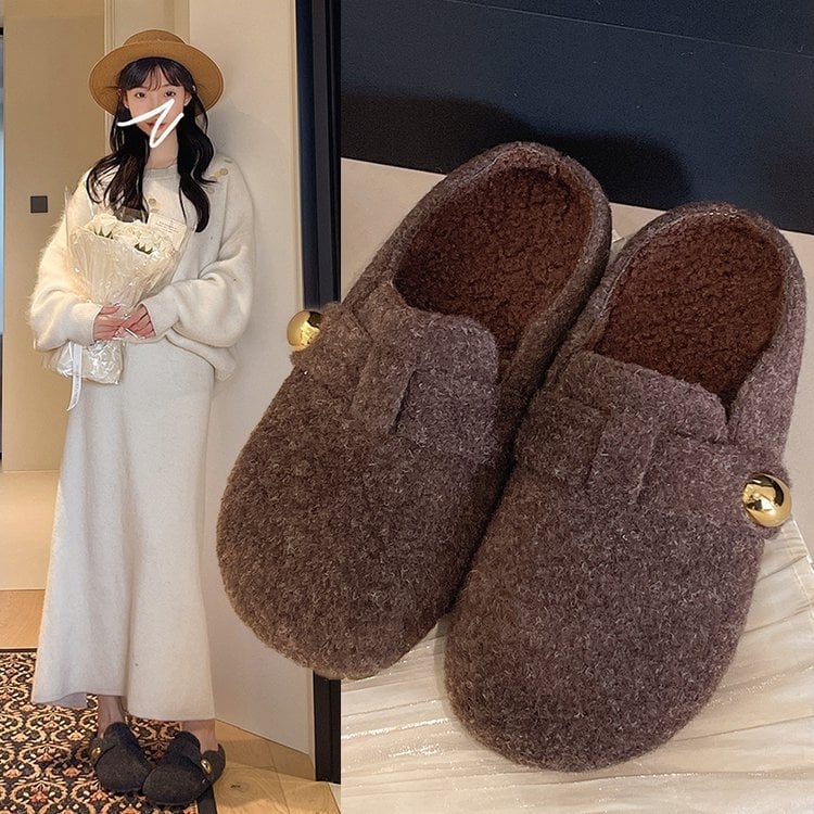 Plüss papucs vastag talppal - gumitalp, 2025 tél, lapos sarok, mindennapi viselet