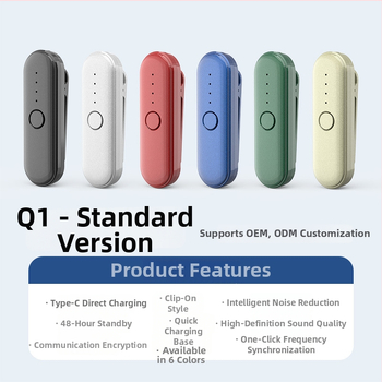 Q1 Lavalier interkom – kompaktné zariadenie pre hotely a reštaurácie, dosah 1,5–3 km, RF výstup 0,5 W, 16 kanálov, Ni-Cd batéria 1000 mAh