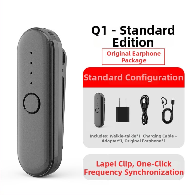 Q1 Lavalier interkom – kompaktné zariadenie pre hotely a reštaurácie, dosah 1,5–3 km, RF výstup 0,5 W, 16 kanálov, Ni-Cd batéria 1000 mAh