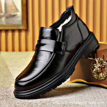 Férfi mindennapi bőrcipő fleece béléssel, felsőrész: első osztályú marhabőr, gumitalp, téli, csúszásmentes