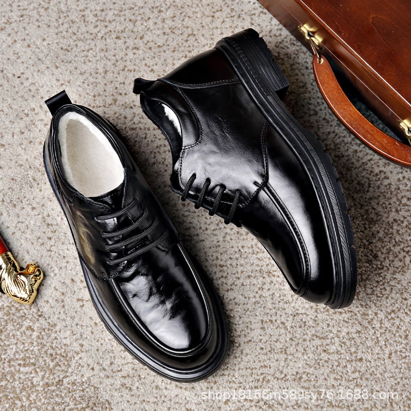 Férfi mindennapi bőrcipő fleece béléssel, felsőrész: első osztályú marhabőr, gumitalp, téli, csúszásmentes