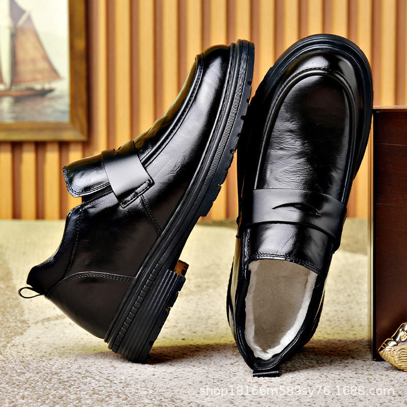 Férfi mindennapi bőrcipő fleece béléssel, felsőrész: első osztályú marhabőr, gumitalp, téli, csúszásmentes