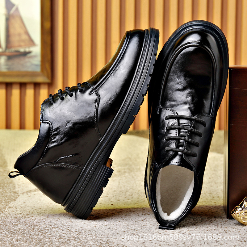 Férfi mindennapi bőrcipő fleece béléssel, felsőrész: első osztályú marhabőr, gumitalp, téli, csúszásmentes