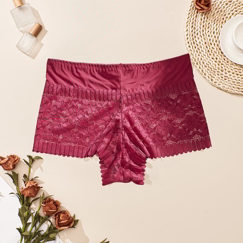 Női csipkés magas derekú alsónemű, varrat nélküli, lélegző, virágmintás, pamut belső rész