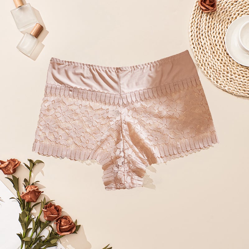 Női csipkés magas derekú alsónemű, varrat nélküli, lélegző, virágmintás, pamut belső rész