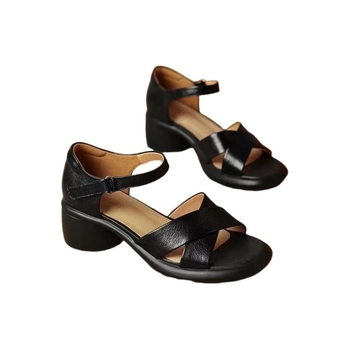 Γυναικείες σανδάλια με μία λουρίδα, ανοιχτό δάχτυλο, PU επάνω, φαρδύς τακούνι 3–6 cm, κούμπωμα με αγκράφα