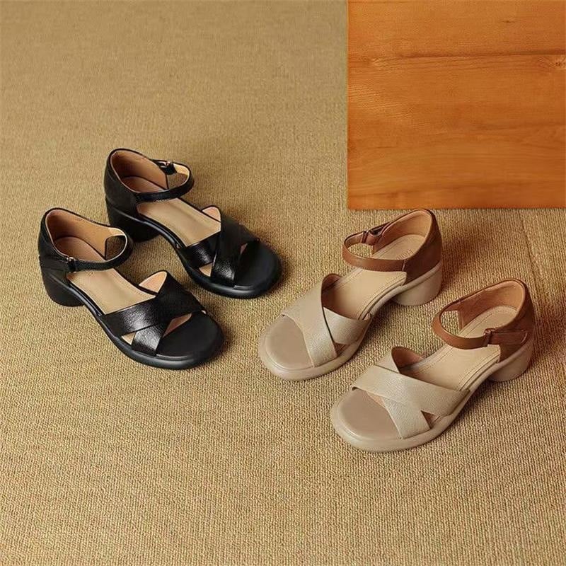 Γυναικείες σανδάλια με μία λουρίδα, ανοιχτό δάχτυλο, PU επάνω, φαρδύς τακούνι 3–6 cm, κούμπωμα με αγκράφα
