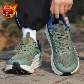 Téli széles orrú, könnyű futócipő nőknek és férfiaknak, meleg pamut belső, felsőrész: bőr + háló, talp: EVA + gumi