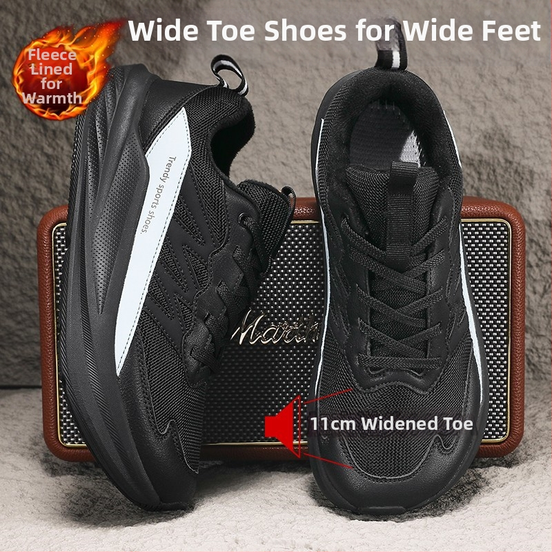 Téli széles orrú, könnyű futócipő nőknek és férfiaknak, meleg pamut belső, felsőrész: bőr + háló, talp: EVA + gumi