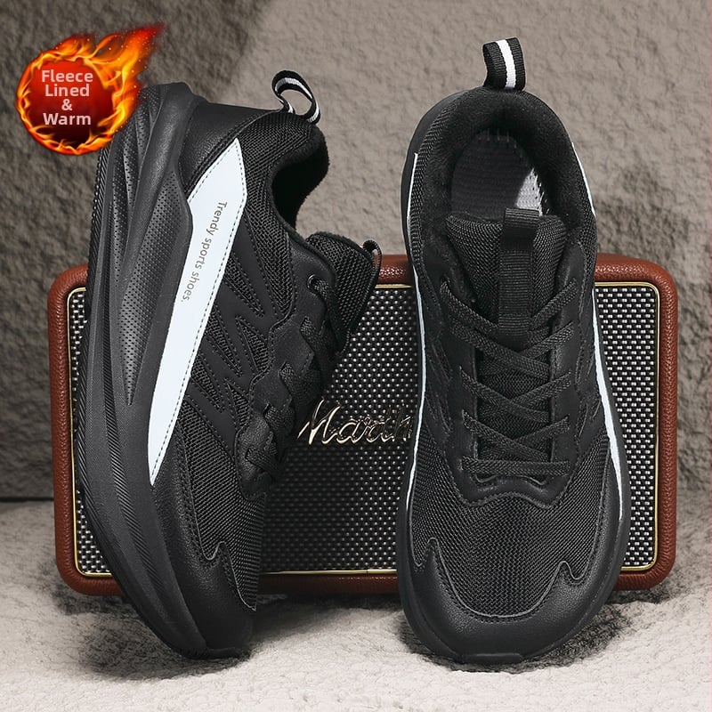 Téli széles orrú, könnyű futócipő nőknek és férfiaknak, meleg pamut belső, felsőrész: bőr + háló, talp: EVA + gumi