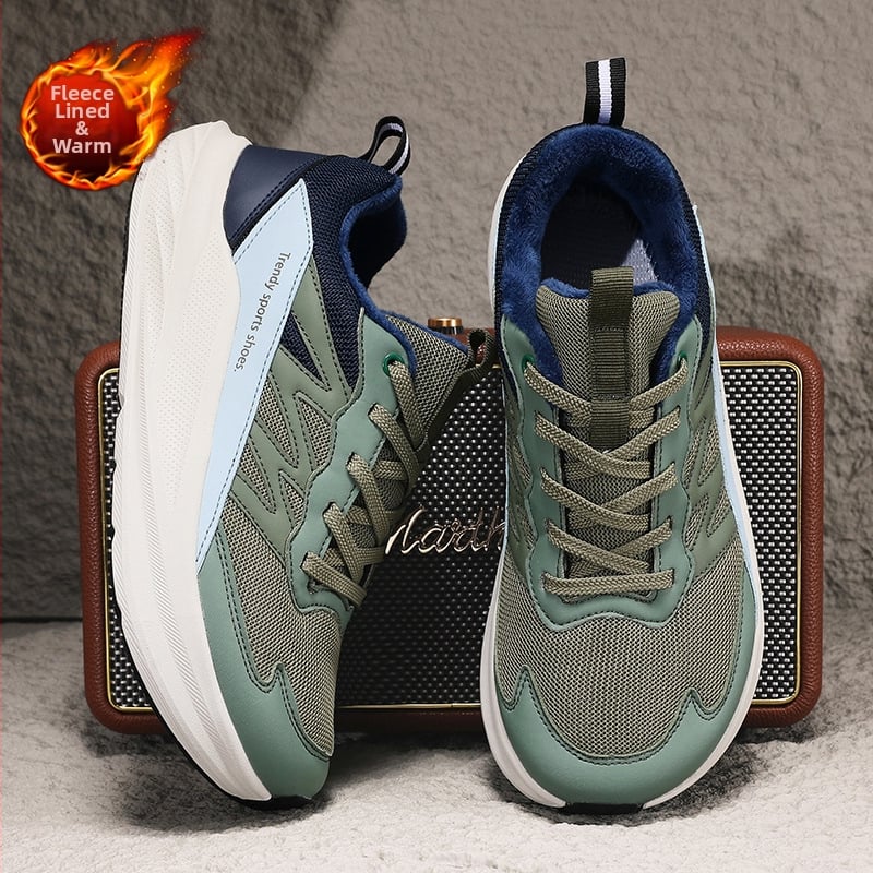 Téli széles orrú, könnyű futócipő nőknek és férfiaknak, meleg pamut belső, felsőrész: bőr + háló, talp: EVA + gumi