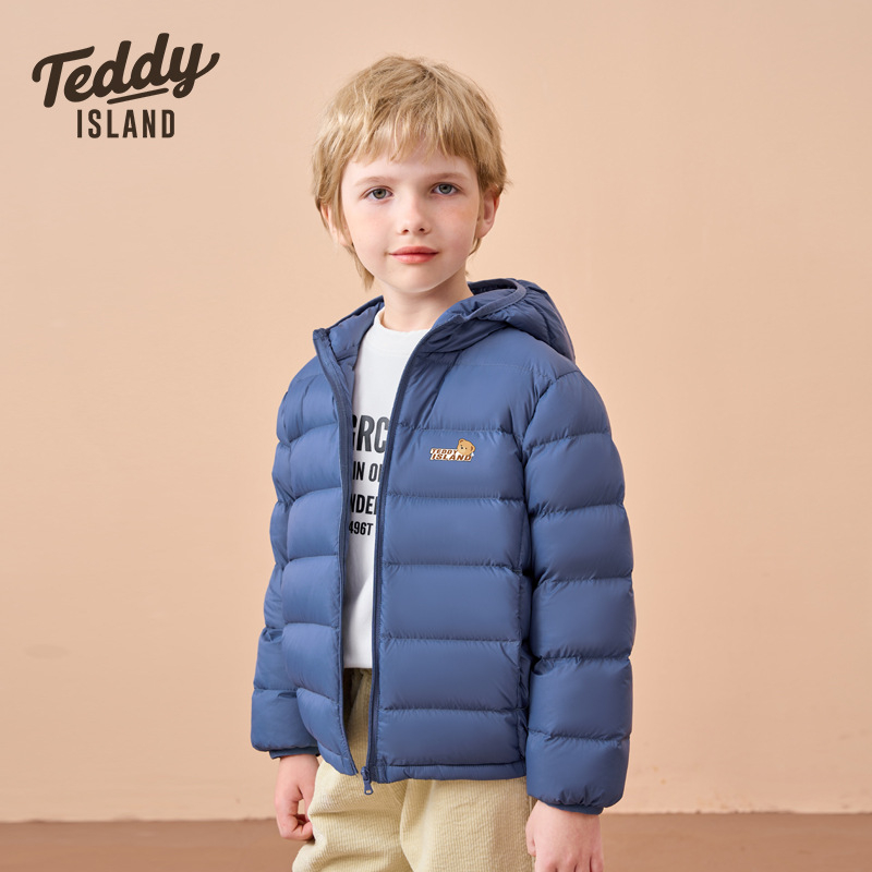 Παιδικό ελαφρύ μπουφάν με κουκούλα, 86–90% down από λευκό πούπουλο πάπιας, εξωτερικό νάιλον, επένδυση πολυεστέρα, αθλητικό στυλ, για χειμερινή περίοδο