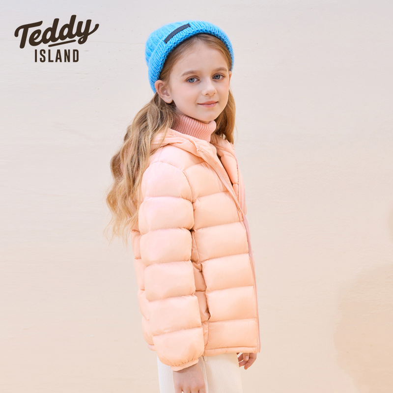 Παιδικό ελαφρύ μπουφάν με κουκούλα, 86–90% down από λευκό πούπουλο πάπιας, εξωτερικό νάιλον, επένδυση πολυεστέρα, αθλητικό στυλ, για χειμερινή περίοδο