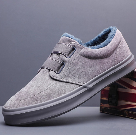 Pantofi casual de iarnă pentru bărbați, cu căptușeală din fleece, velur pe exterior, talpă din cauciuc, vârf rotund