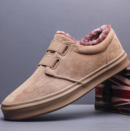 Pantofi casual de iarnă pentru bărbați, cu căptușeală din fleece, velur pe exterior, talpă din cauciuc, vârf rotund