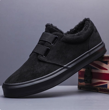 Pantofi casual de iarnă pentru bărbați, cu căptușeală din fleece, velur pe exterior, talpă din cauciuc, vârf rotund