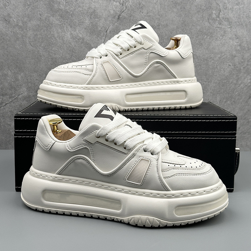 Pantofi sport bărbați cu talpă groasă pentru vară - piele artificială pe deasupra, talpă din cauciuc, înălțime a călcâiului 3–5 cm, închidere cu șireturi