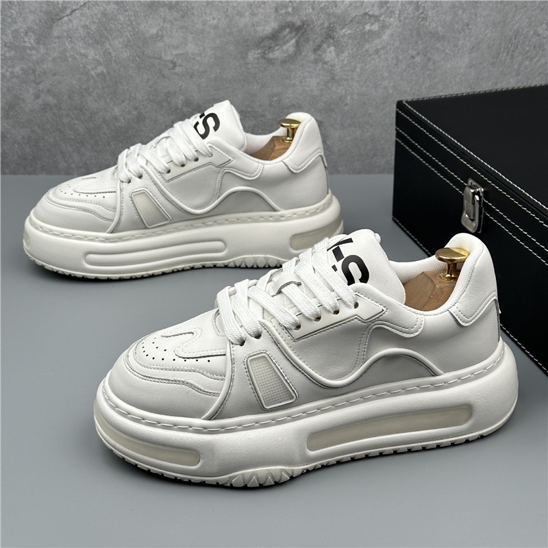 Pantofi sport bărbați cu talpă groasă pentru vară - piele artificială pe deasupra, talpă din cauciuc, înălțime a călcâiului 3–5 cm, închidere cu șireturi