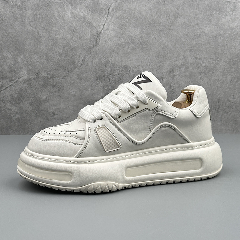 Pantofi sport bărbați cu talpă groasă pentru vară - piele artificială pe deasupra, talpă din cauciuc, înălțime a călcâiului 3–5 cm, închidere cu șireturi