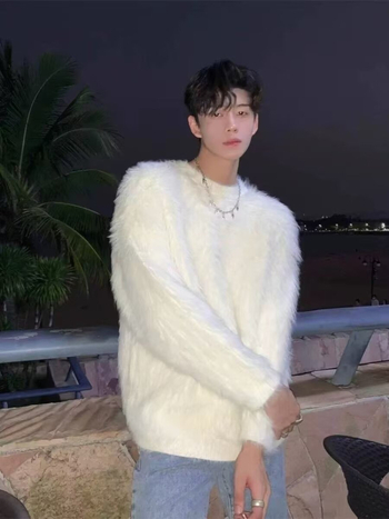 Pulover masculin din amestec de bumbac, cu dungi, guler rotund, croială lejeră, mâneci lungi, pentru toamnă și iarnă