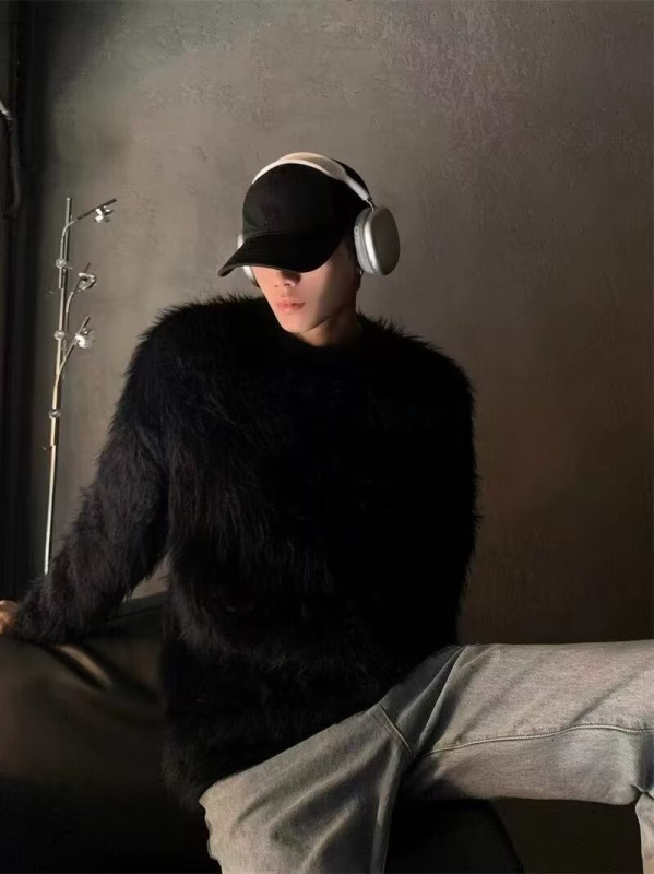 Pulover masculin din amestec de bumbac, cu dungi, guler rotund, croială lejeră, mâneci lungi, pentru toamnă și iarnă