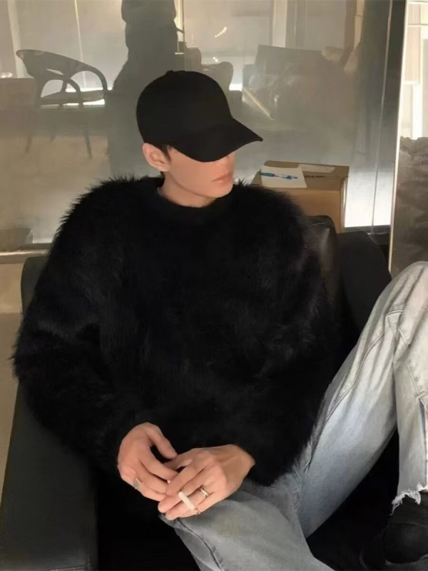 Pulover masculin din amestec de bumbac, cu dungi, guler rotund, croială lejeră, mâneci lungi, pentru toamnă și iarnă