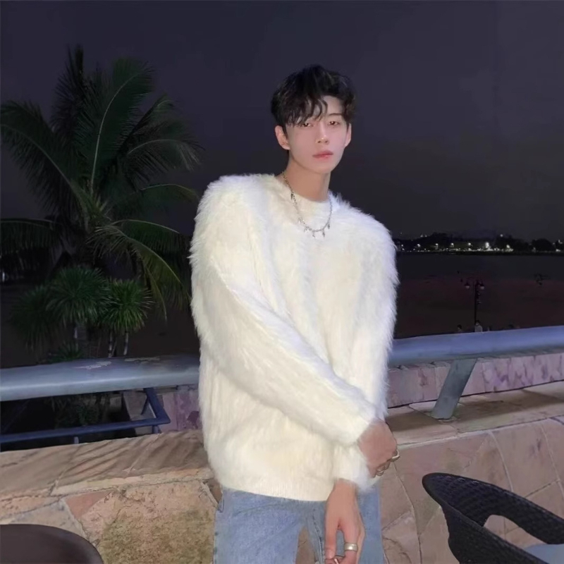 Pulover masculin din amestec de bumbac, cu dungi, guler rotund, croială lejeră, mâneci lungi, pentru toamnă și iarnă