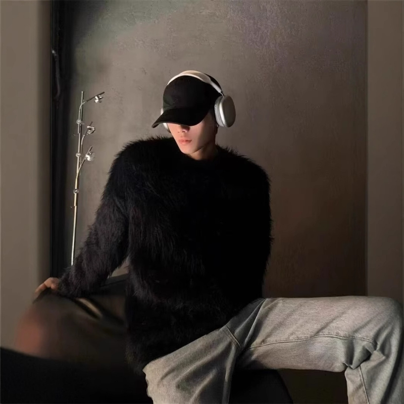 Pulover masculin din amestec de bumbac, cu dungi, guler rotund, croială lejeră, mâneci lungi, pentru toamnă și iarnă