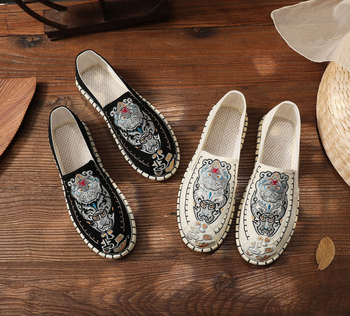 Pantofi bărbați din material textil, brodați, vârf rotund, slip-on, talpă moale, partea superioară din bumbac