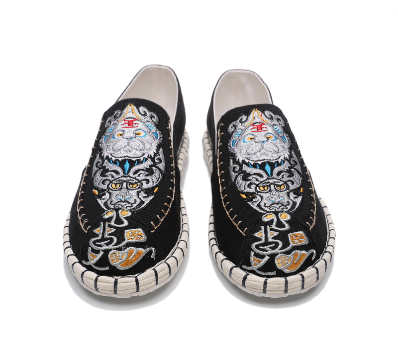 Pantofi bărbați din material textil, brodați, vârf rotund, slip-on, talpă moale, partea superioară din bumbac